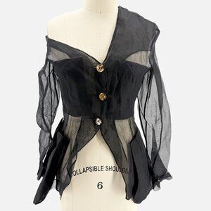 A.W.A.K.E. MODE Off-The-Shoulder Sheer Blouse Top Black